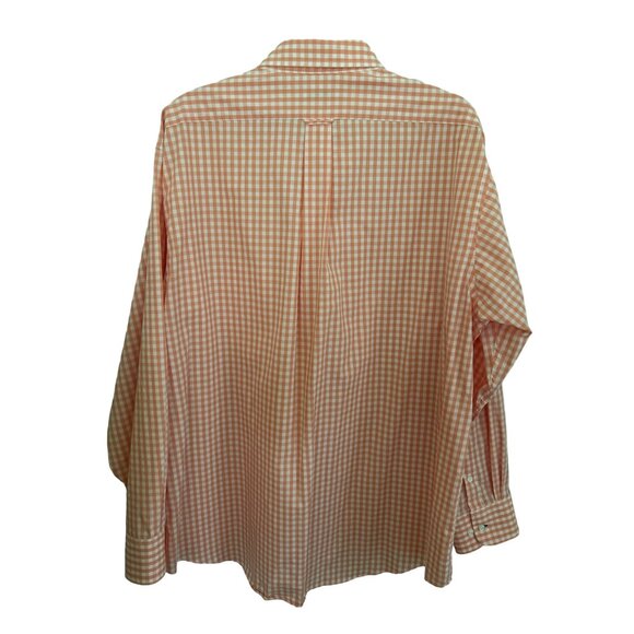 Izod Wrinkle-Free Orange Gingham Button-Down Shirt Regular Fit Size 18 34/35 - Picture 2 of 8